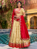 Glamorous Golden Zari Weaving Silk Navratri Wear Lehenga Choli