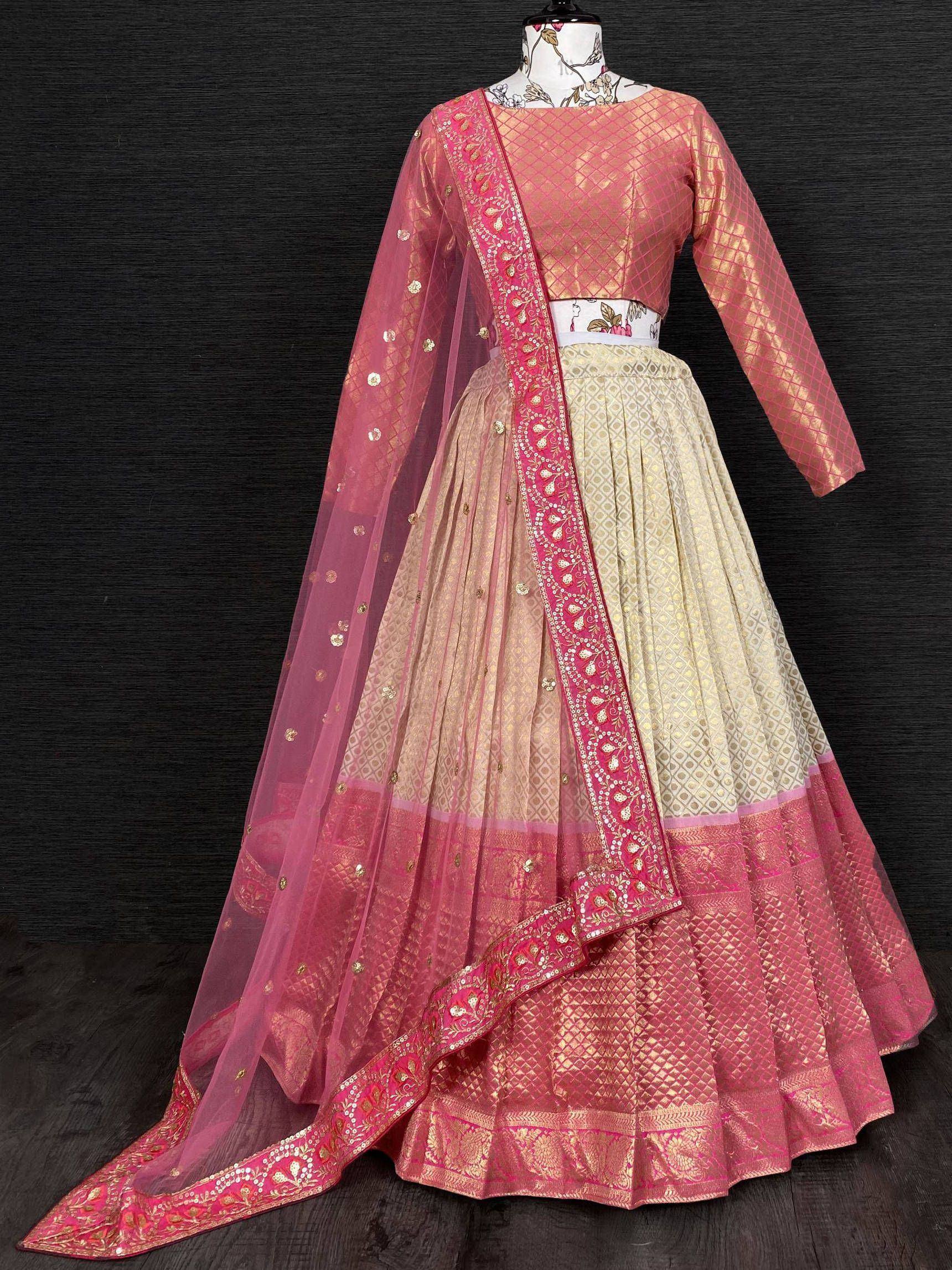 Pink and gold designer lehenga choli with embroidered dupatta, Indian ethnic wear