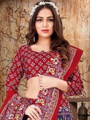 Brilliant Blue Dull Satin Silk Digital Print Reception Wear Lehenga Choli