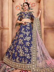 Awesome Navy Blue Sequins Embroidered Wedding Lehenga Choli