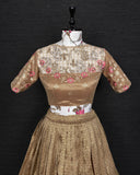 Brown Sequins Jacquard Party Wear Half Saree Lehenga
