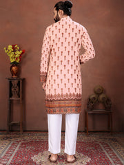 Adorning Peach Digital Printed Cotton Function Wear Men’s Kurta