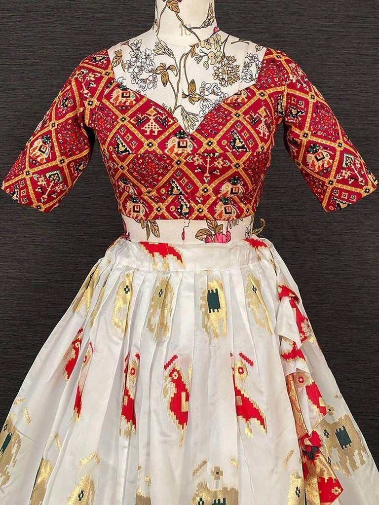 Remarkable White Weaving Work Silk Festive Lehenga Choli
