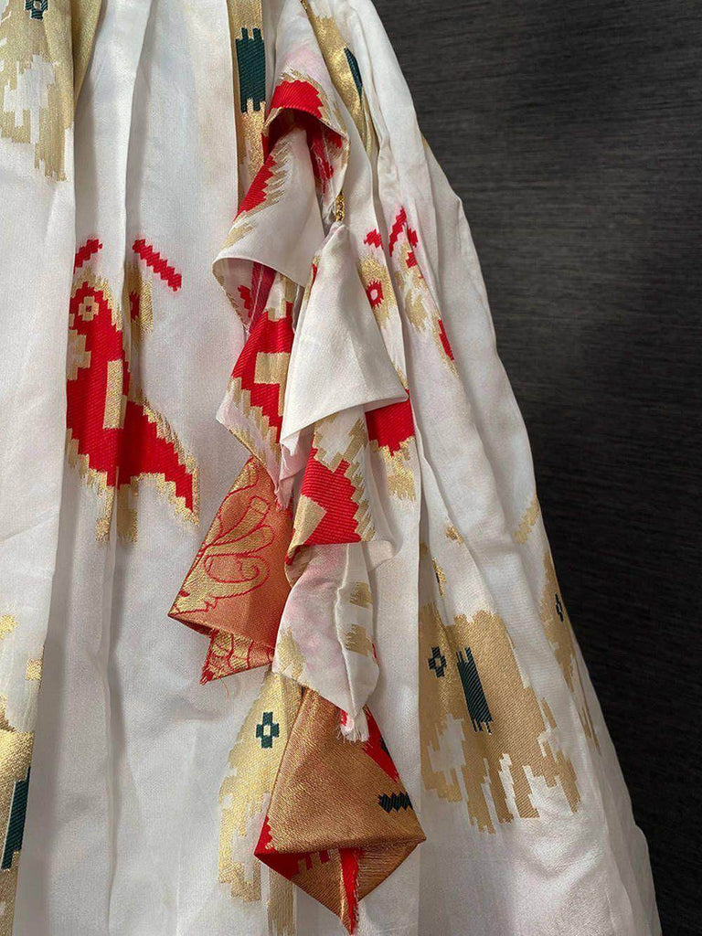 Remarkable White Weaving Work Silk Festive Lehenga Choli