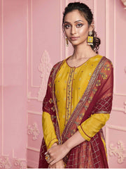 Mustard Yellow Hand Work Georgette Festive Wear Pant Salwar Suit