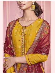 Mustard Yellow Hand Work Georgette Festive Wear Pant Salwar Suit
