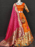 Beautiful Orange Jacquard Festival Wear Lehenga Choli