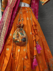 Beautiful Orange Jacquard Festival Wear Lehenga Choli