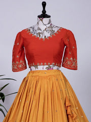Captivating Yellow Zari Weaving Jacquard Silk Lehenga Choli