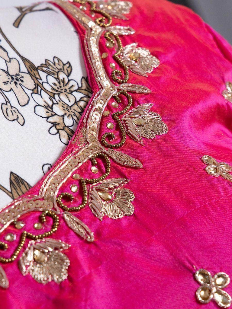 Charming Dark Pink Zari Weaving Jacquard Silk Half Saree Lehenga