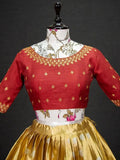 Wonderful Golden Silk Zari Weaving Onam Festival Wear Half Saree Lehenga