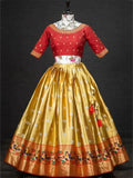 Wonderful Golden Silk Zari Weaving Onam Festival Wear Half Saree Lehenga