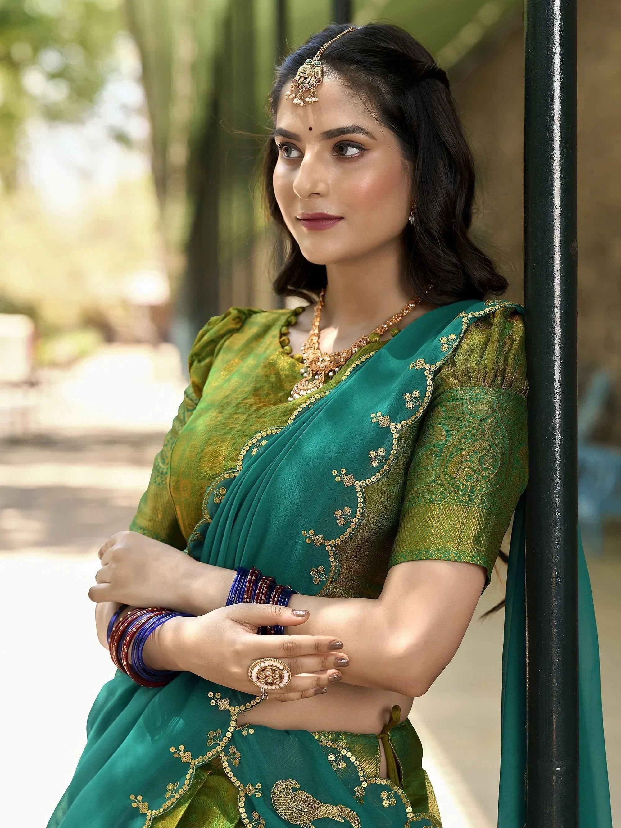 Lovely Green Zari Woven Kanchipuram Silk Traditional Half Saree Lehenga