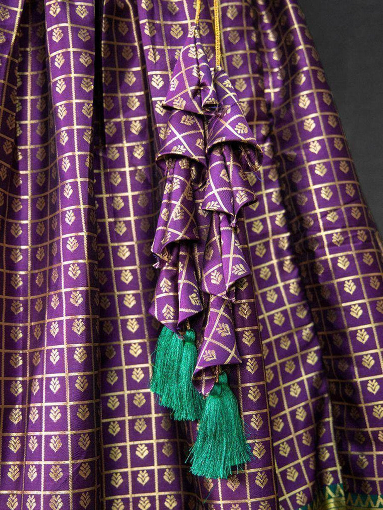 Amazing Wine Silk Zari Weaving Onam Festival Wear Half Saree Lehenga