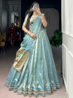 Alluring Sky Blue Zari Weaving Shimmer Traditional Lehenga With Blouse