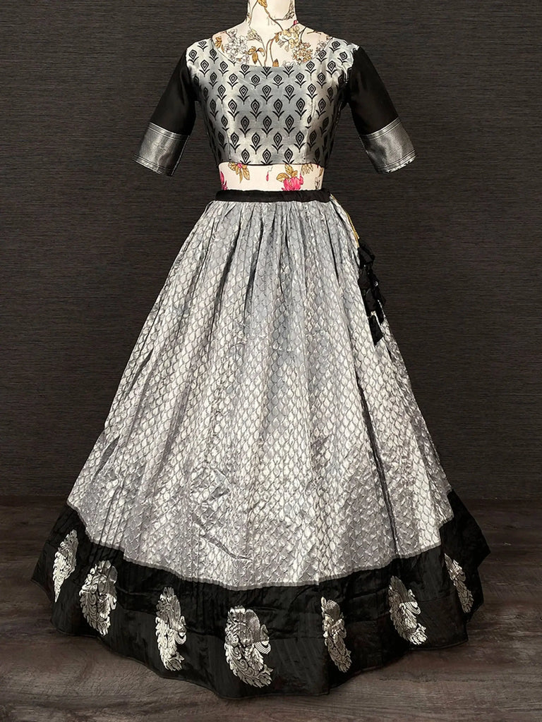 Wonderful Black Zari Weaving Work Silk Festival Wear Lehenga Choli