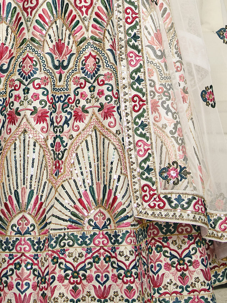 Euphoric White Heavy Sequins Embroidered Silk Wedding Lehenga Choli