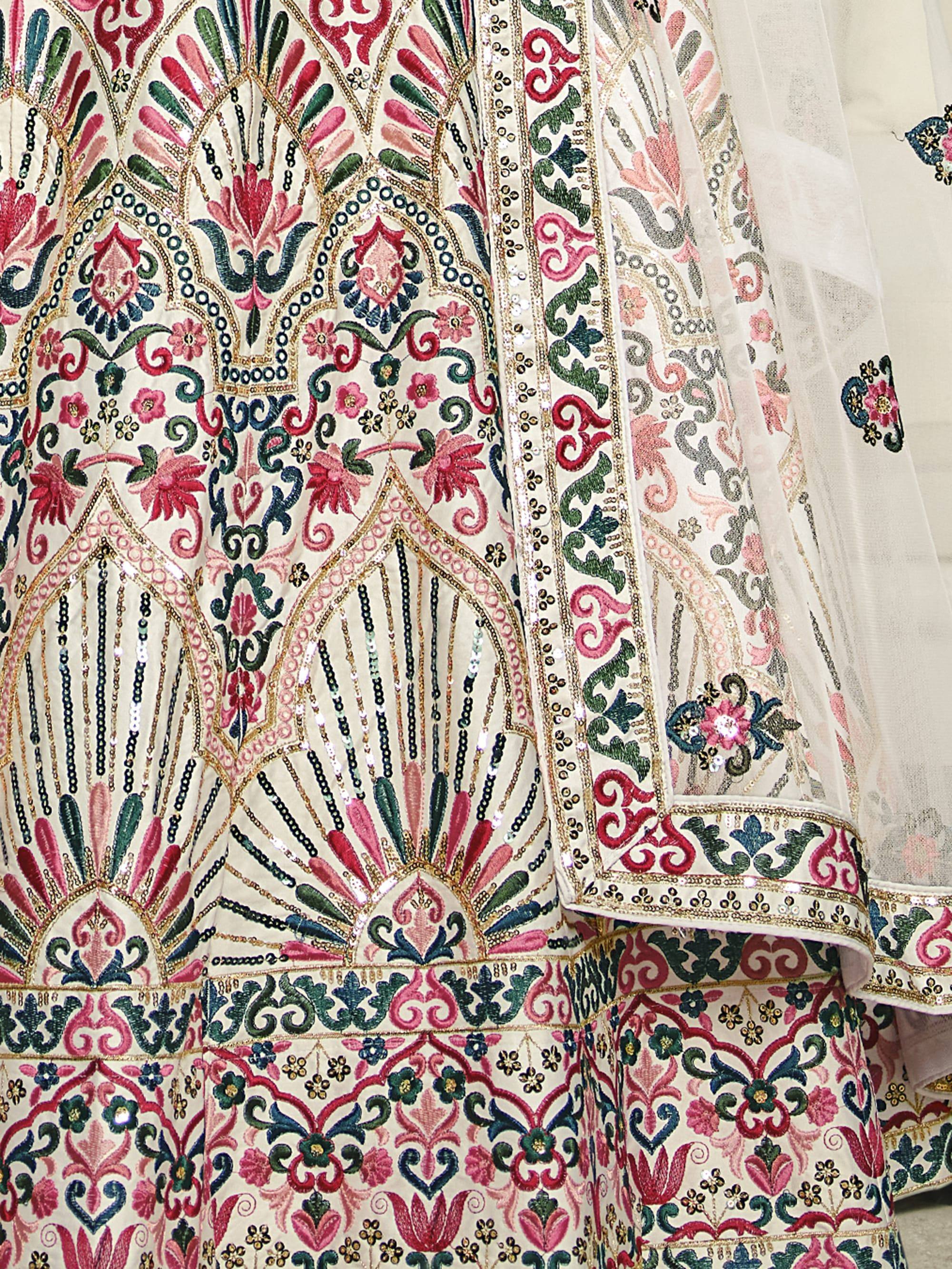 Euphoric White Heavy Sequins Embroidered Silk Wedding Lehenga Choli