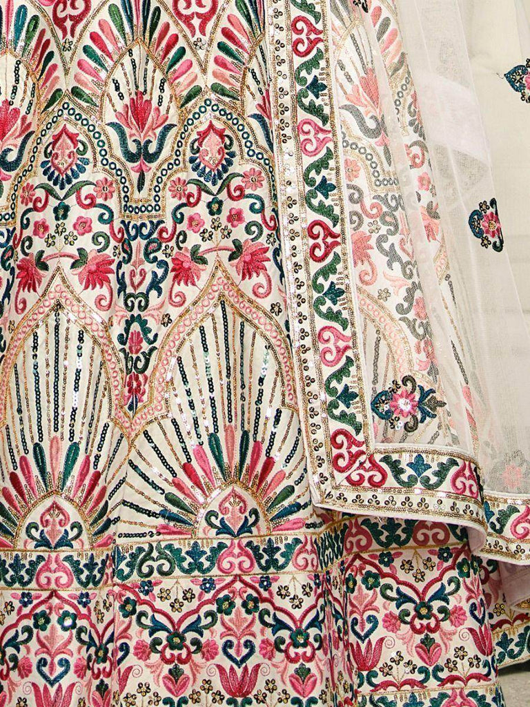 Euphoric White Heavy Sequins Embroidered Silk Wedding Lehenga Choli