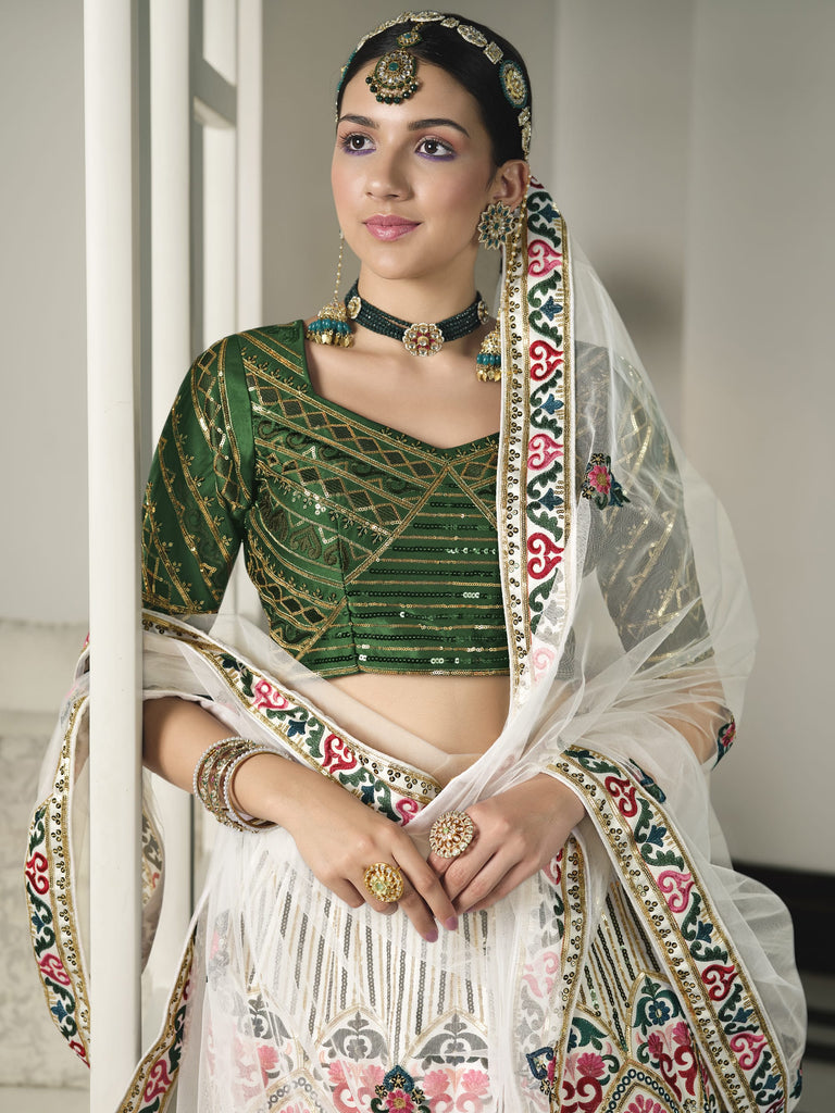 Euphoric White Heavy Sequins Embroidered Silk Wedding Lehenga Choli