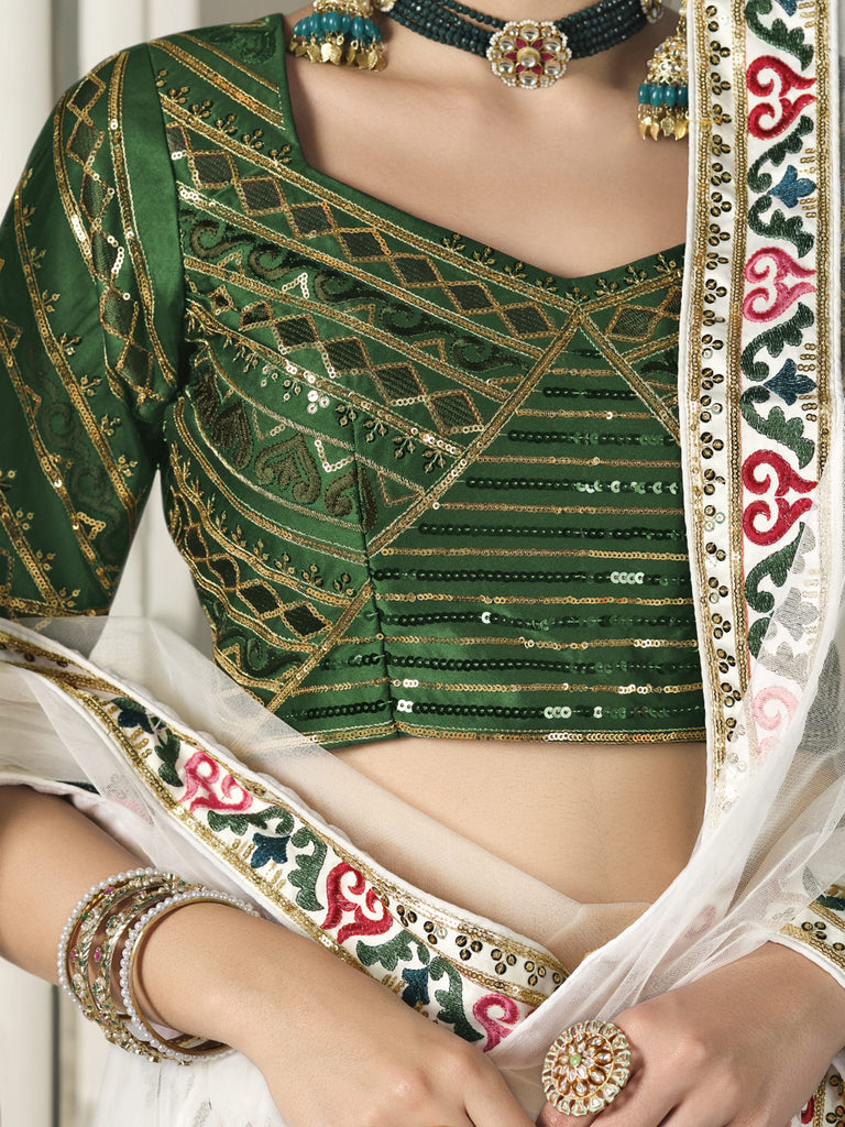Euphoric White Heavy Sequins Embroidered Silk Wedding Lehenga Choli