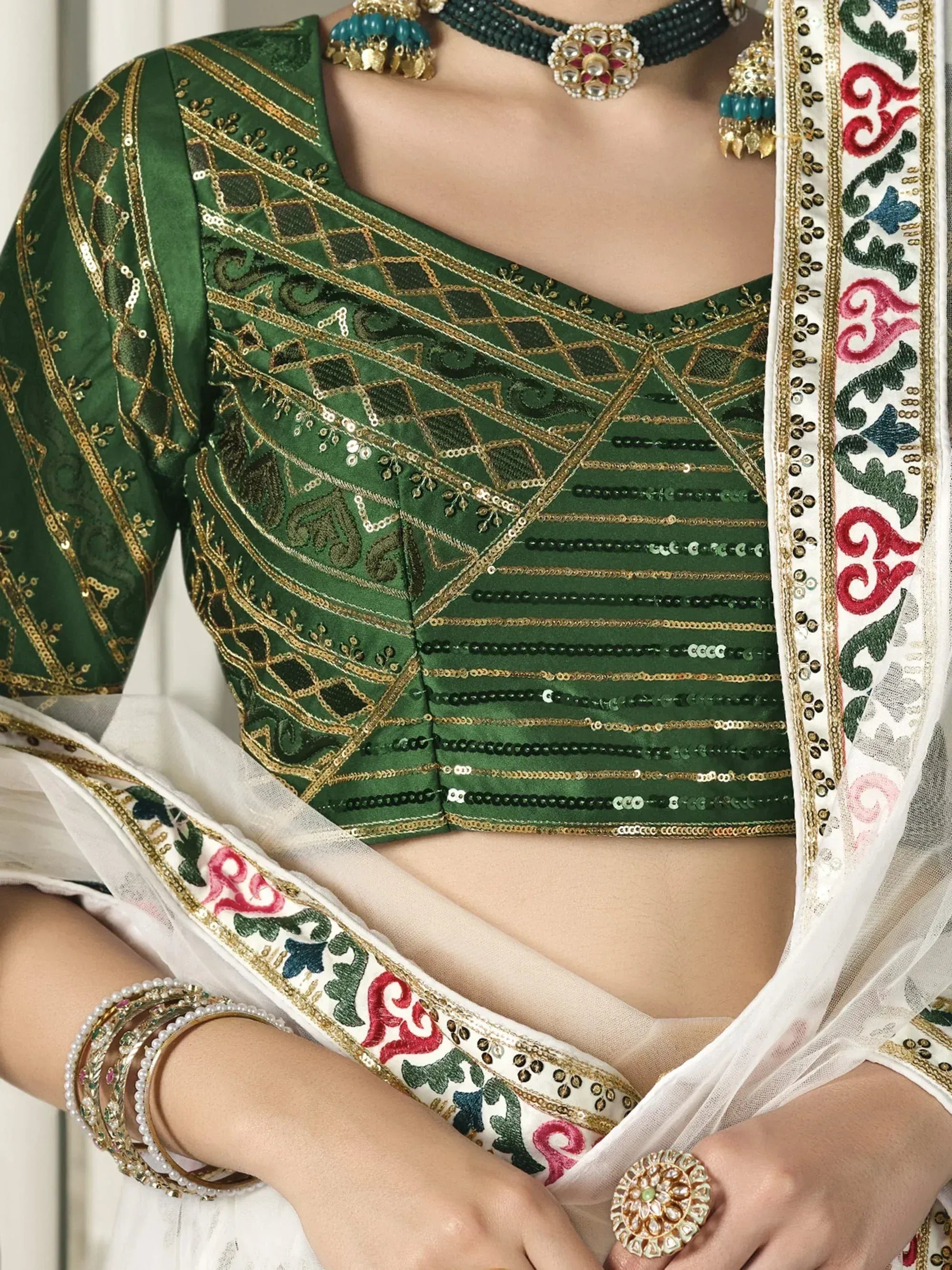 Euphoric White Heavy Sequins Embroidered Silk Wedding Lehenga Choli