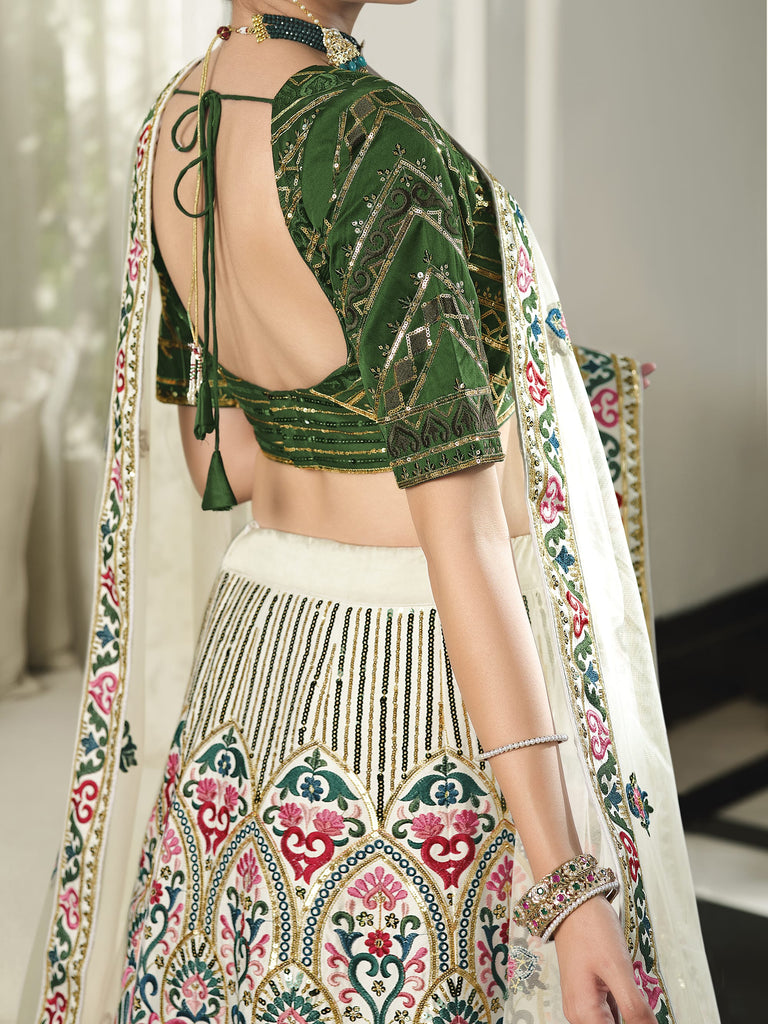 Euphoric White Heavy Sequins Embroidered Silk Wedding Lehenga Choli