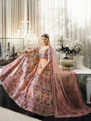 Spectacular Peach Floral Embroidery Silk Lehenga Choli With Dupatta