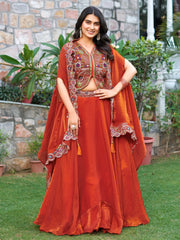 Alluring Orange Heavy Embroidered Silk Festive Wear Lehenga Choli