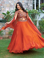 Alluring Orange Heavy Embroidered Silk Festive Wear Lehenga Choli