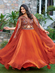Alluring Orange Heavy Embroidered Silk Festive Wear Lehenga Choli