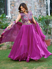 Elegant Purple Sequins Embroidered Silk Festive Wear Lehenga Choli