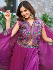 Elegant Purple Sequins Embroidered Silk Festive Wear Lehenga Choli