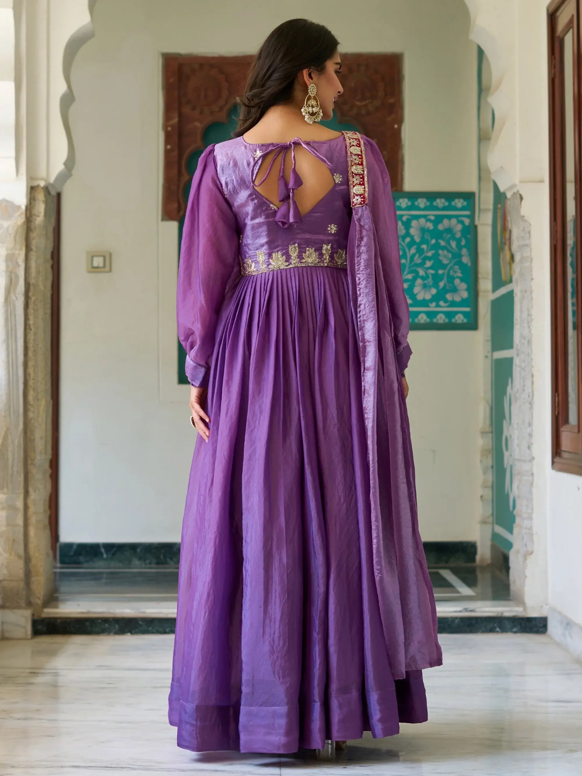 Glamorous Purple Embroidered Silk Wedding Wear Gown With Dupatta