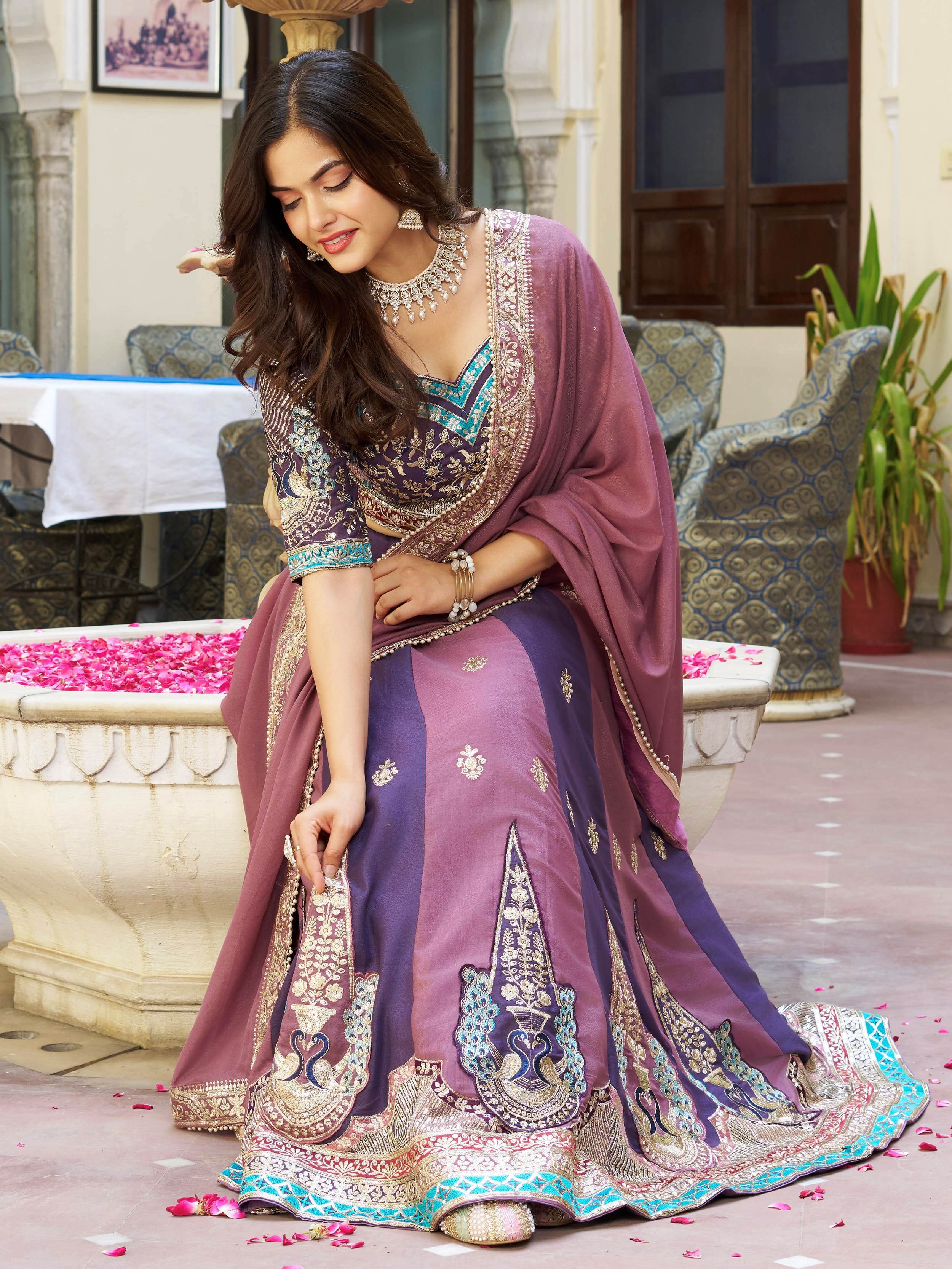 Glowing Multi-Colour Embroidered Georgette Festive Wear Lehenga Choli