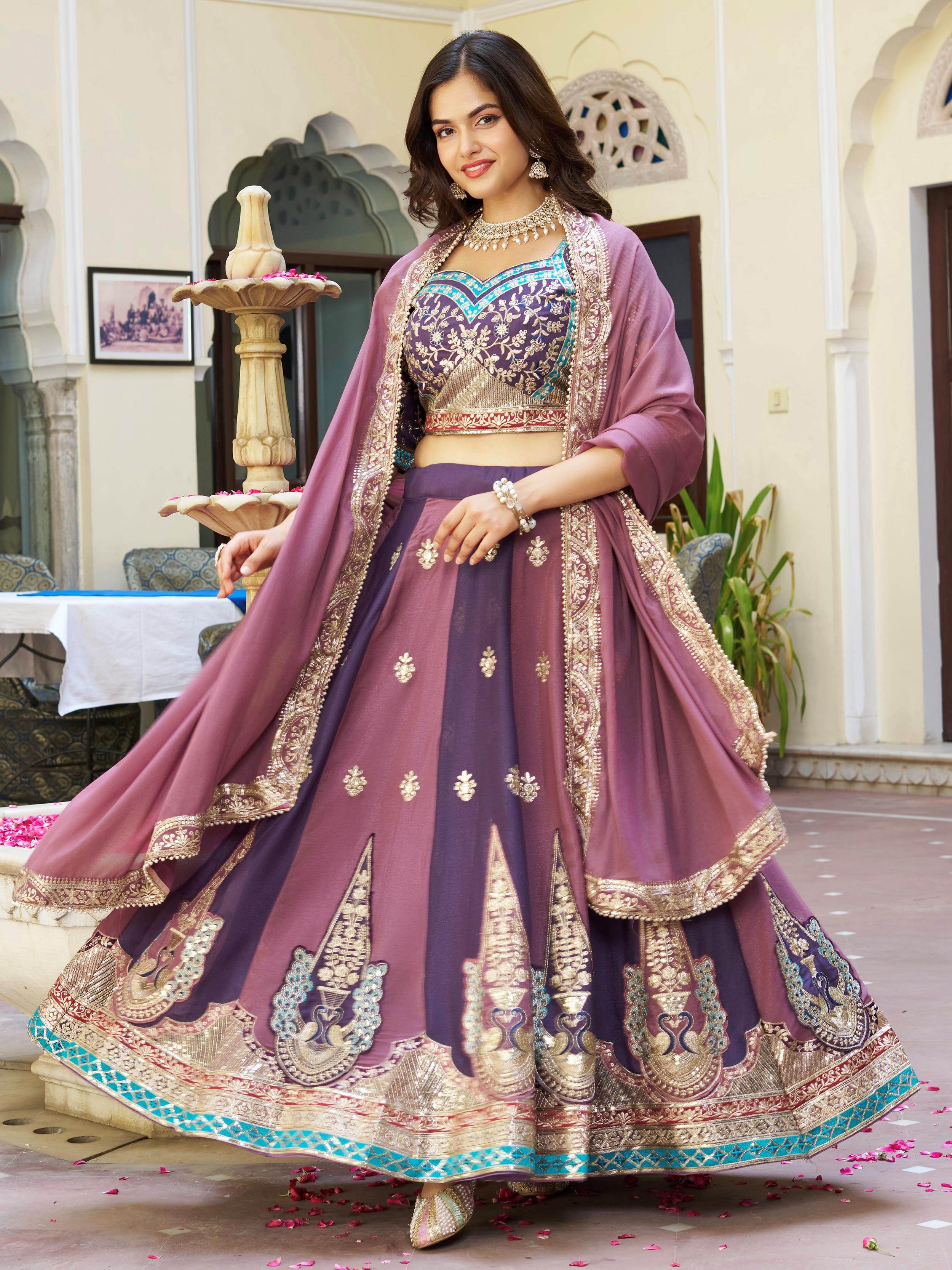 Glowing Multi-Colour Embroidered Georgette Festive Wear Lehenga Choli