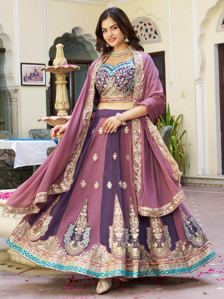 Glowing Multi-Colour Embroidered Georgette Festive Wear Lehenga Choli