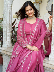 Incredible Pink Sequins Georgette Festival Wear Gown With Dupatta