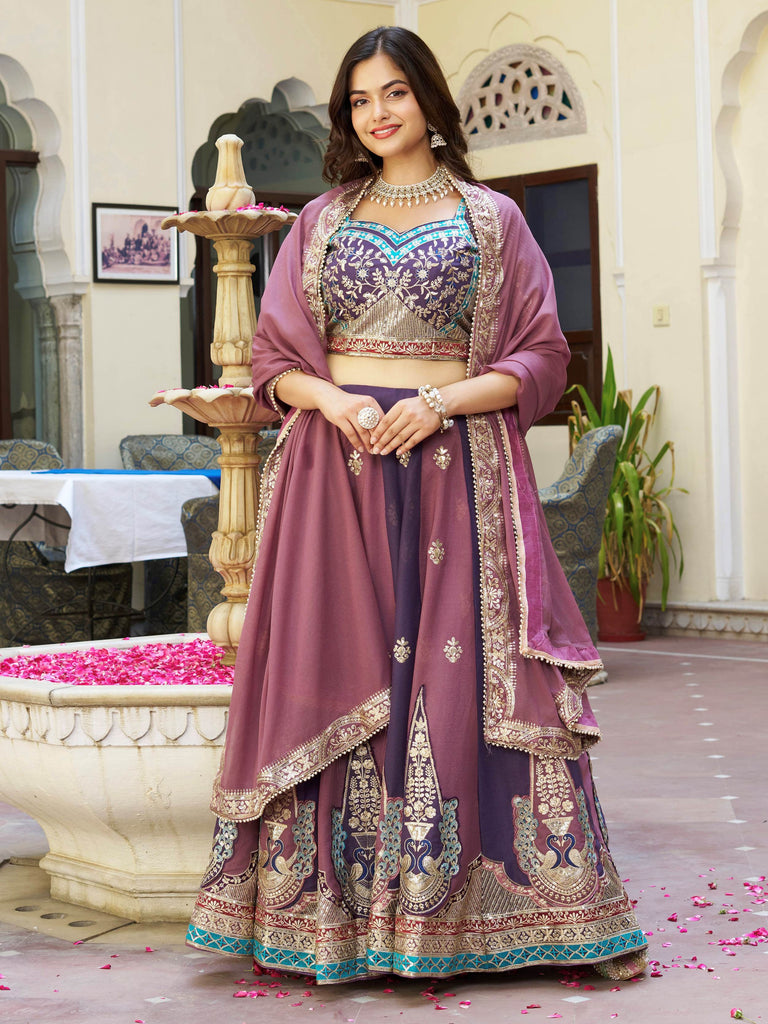 Glowing Multi-Colour Embroidered Georgette Festive Wear Lehenga Choli