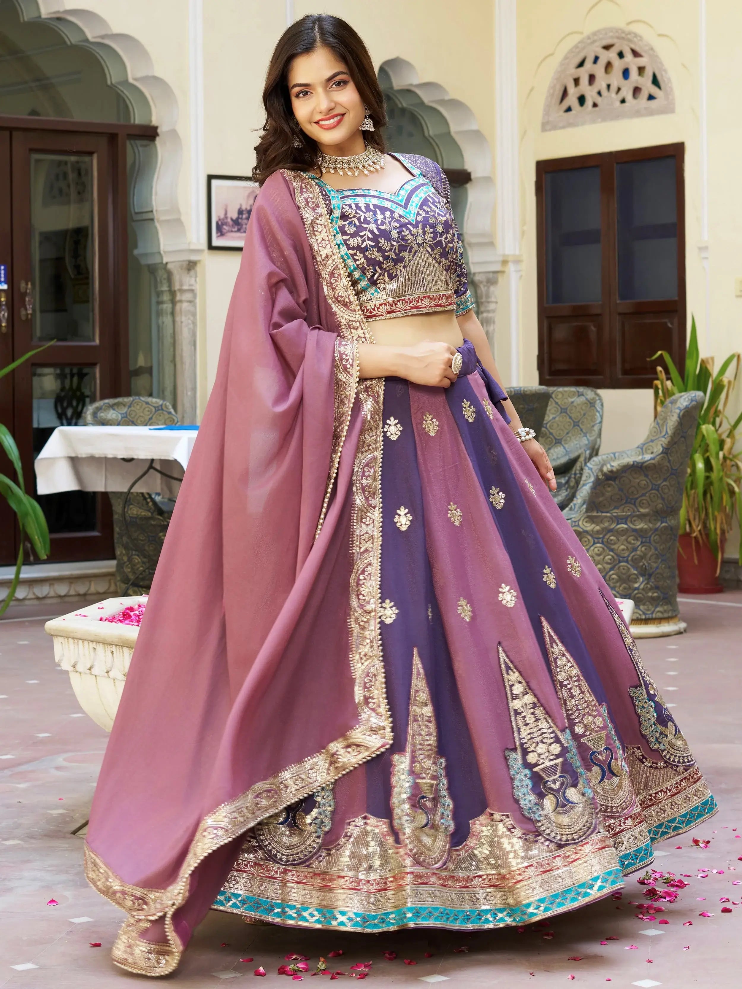 Glowing Multi-Colour Embroidered Georgette Festive Wear Lehenga Choli