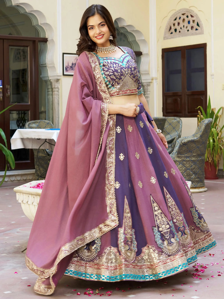 Glowing Multi-Colour Embroidered Georgette Festive Wear Lehenga Choli