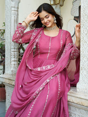 Incredible Pink Sequins Georgette Festival Wear Gown With Dupatta