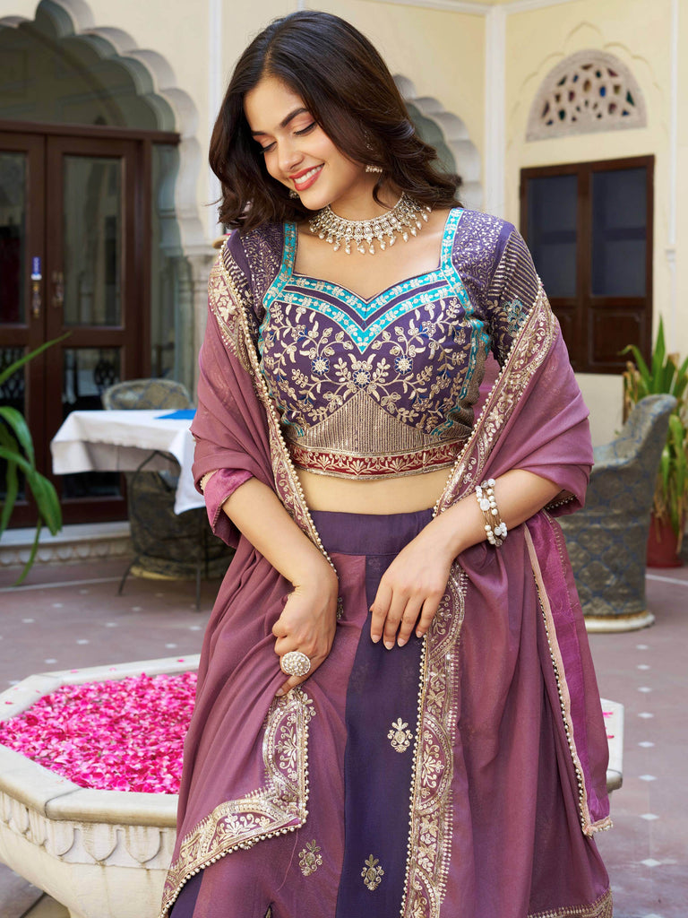 Glowing Multi-Colour Embroidered Georgette Festive Wear Lehenga Choli