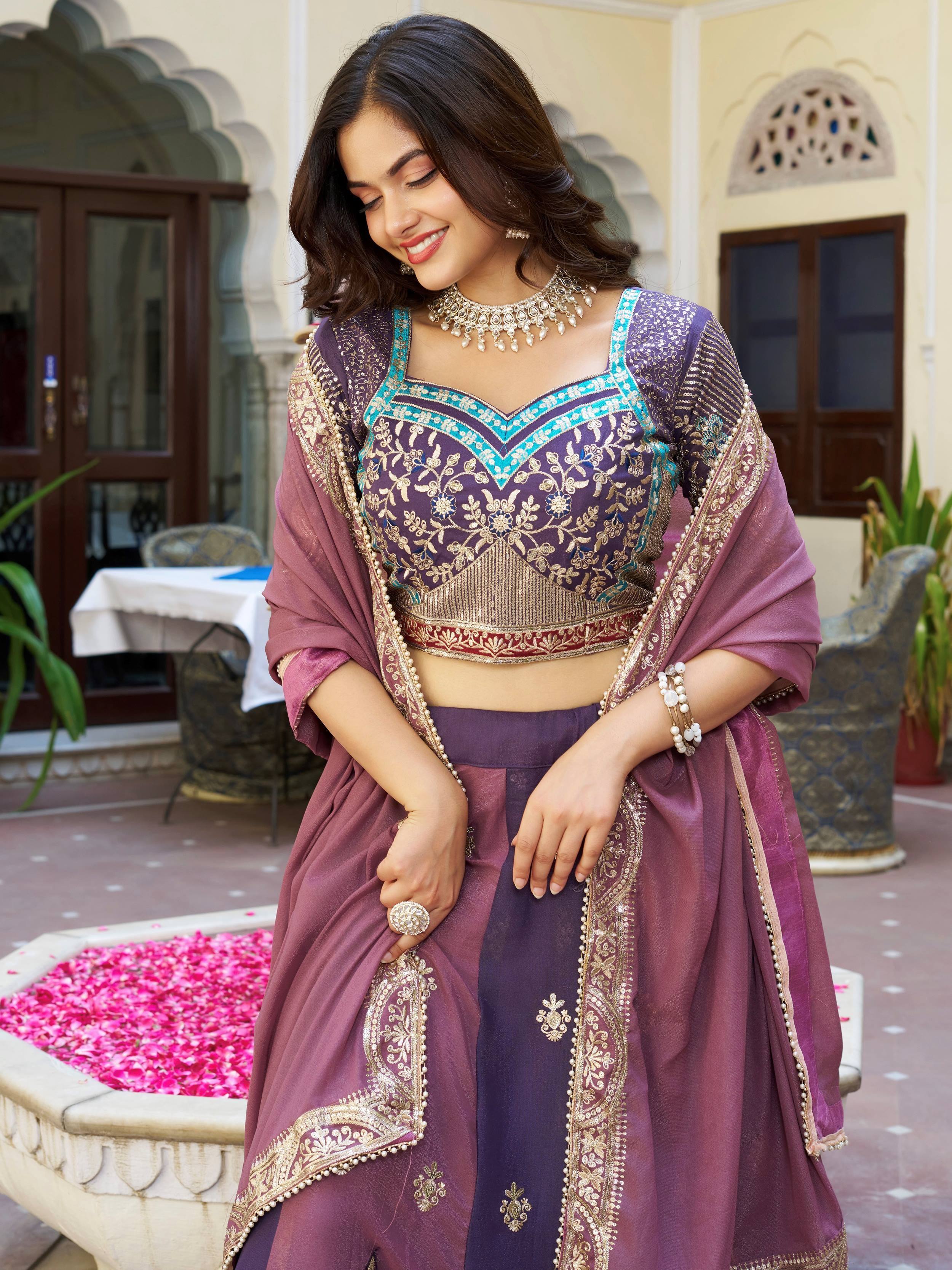 Glowing Multi-Colour Embroidered Georgette Festive Wear Lehenga Choli