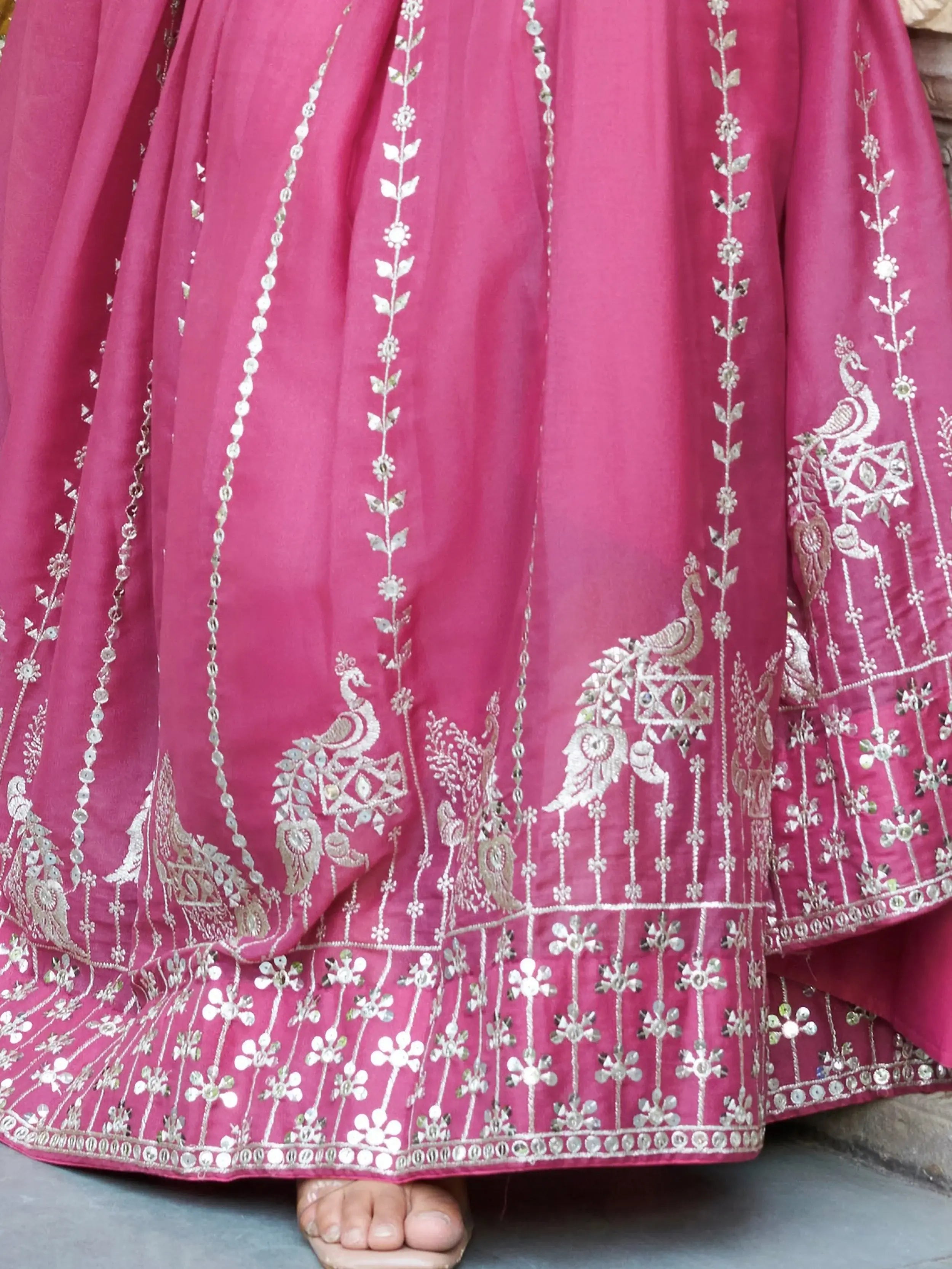 Incredible Pink Sequins Georgette Festival Wear Gown With Dupatta