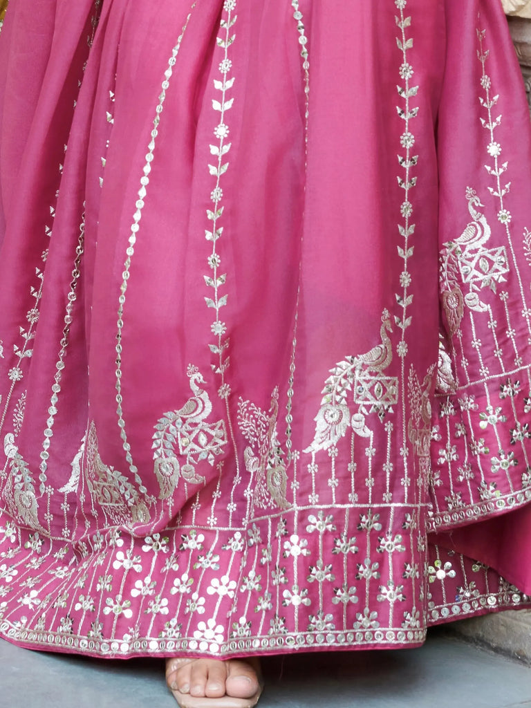 Incredible Pink Sequins Georgette Festival Wear Gown With Dupatta