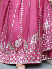 Incredible Pink Sequins Georgette Festival Wear Gown With Dupatta