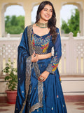 Awesome Blue Sequins Embroidered Reception Wear Lehenga Choli