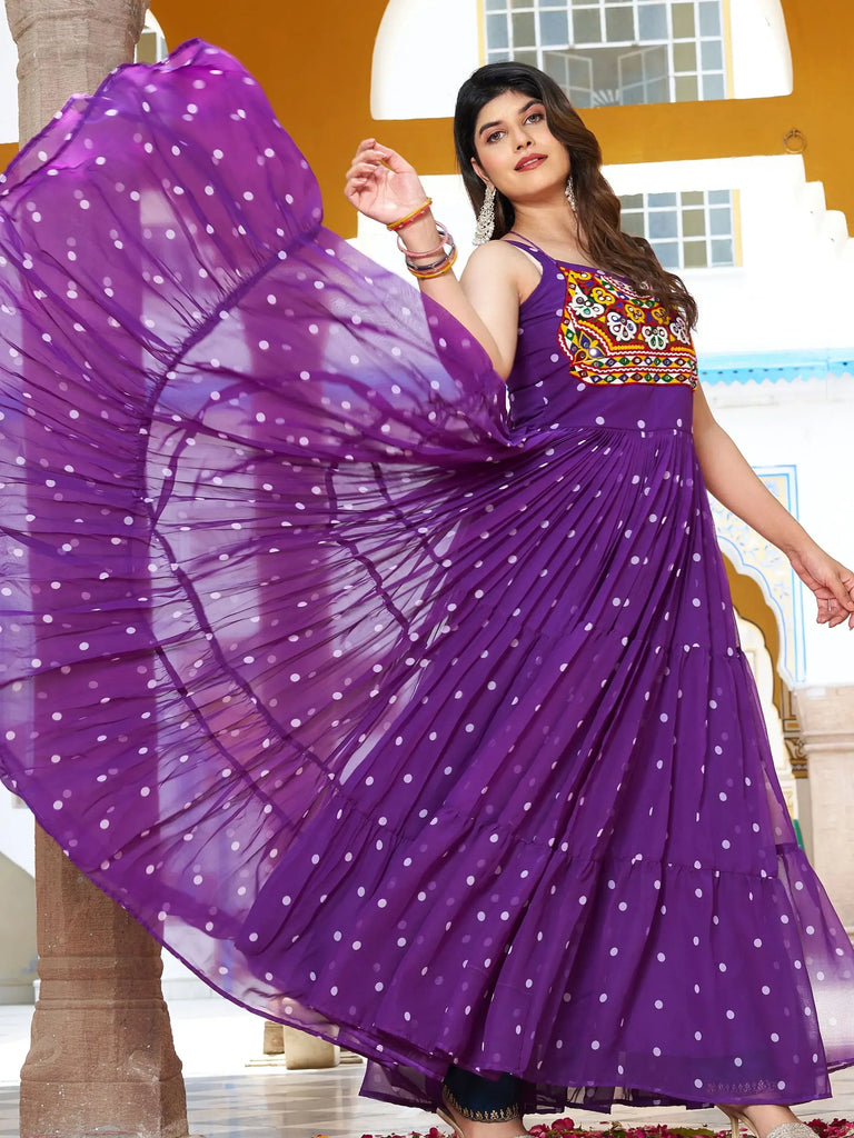Artistic Purple Gamthi Work Georgette Festival Wear Gown
