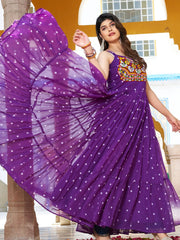 Artistic Purple Gamthi Work Georgette Festival Wear Gown